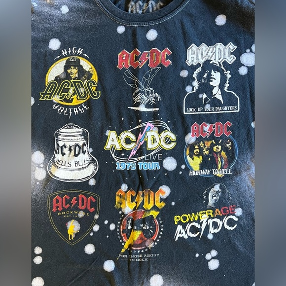 AC/DC 1978 Tour T-Shirt Black & Bleach / Song Titles Graphics Repro - Picture 7 of 7